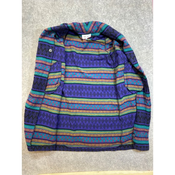 Vintage JM Joss Southwestern Geometric Duster Coat Purple Teal Shawl Collar 12 - Picture 5 of 8